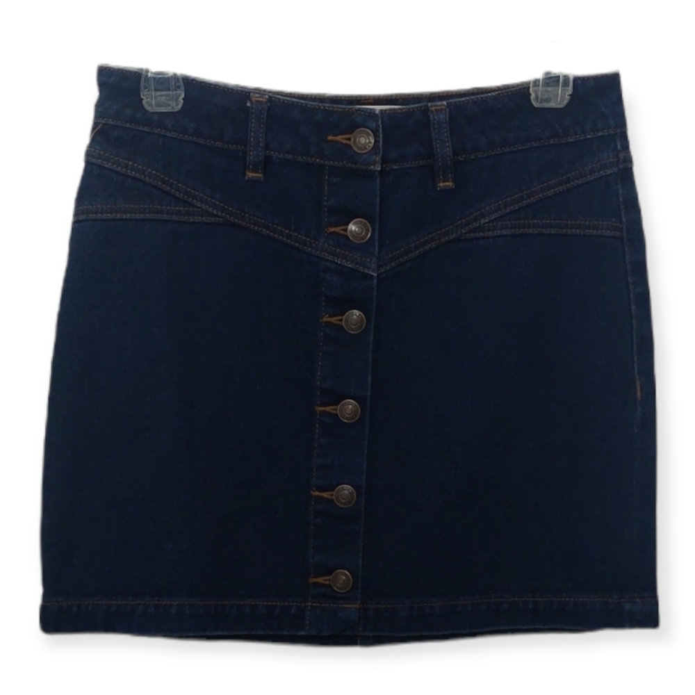 Pacsun Women's Size 27 Demin Skirt Blue Full Button Cotton Back Pockets